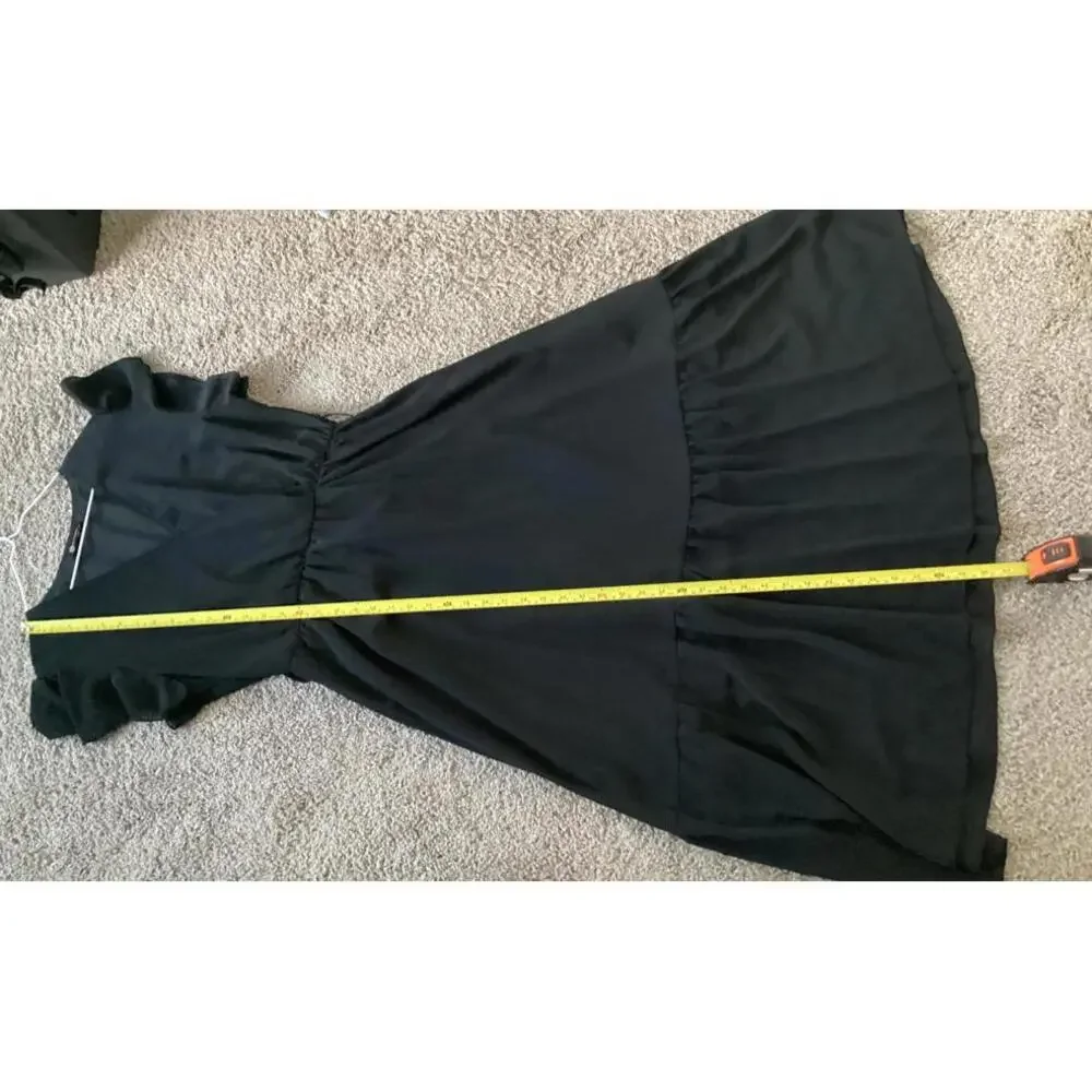 PrettyGarden Black Ruffle Sleeve Midi Dress Women’s Size L Flowing A-Line Casual